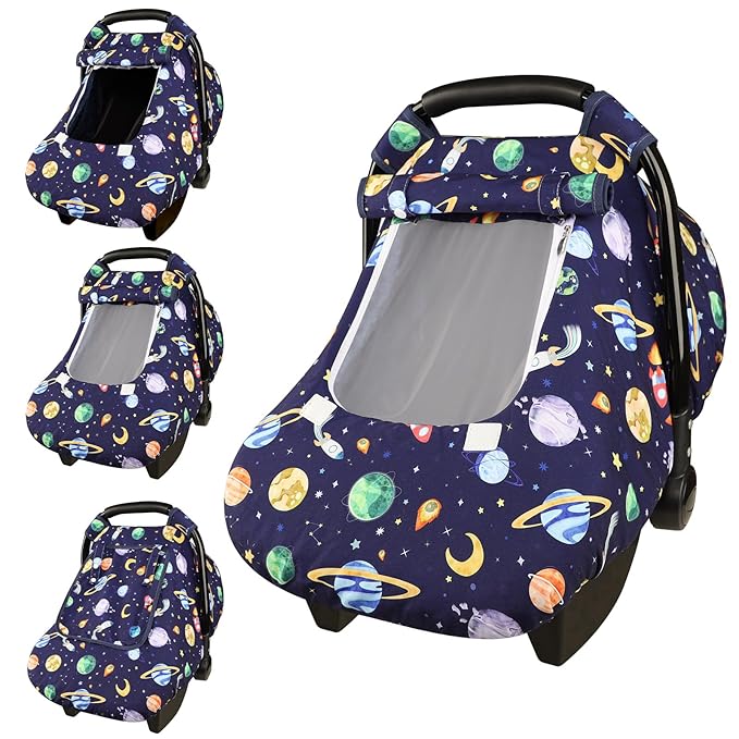 Baby Carseat Cover Winter, Pea Pod Infant Car Seat Covers Canopy for Newborn with 2 Layers Windows of Breathable Mesh/Fabric, Lightweight Polyester/Minky Dot Backing, Snug Fit Most Baby Car Seat