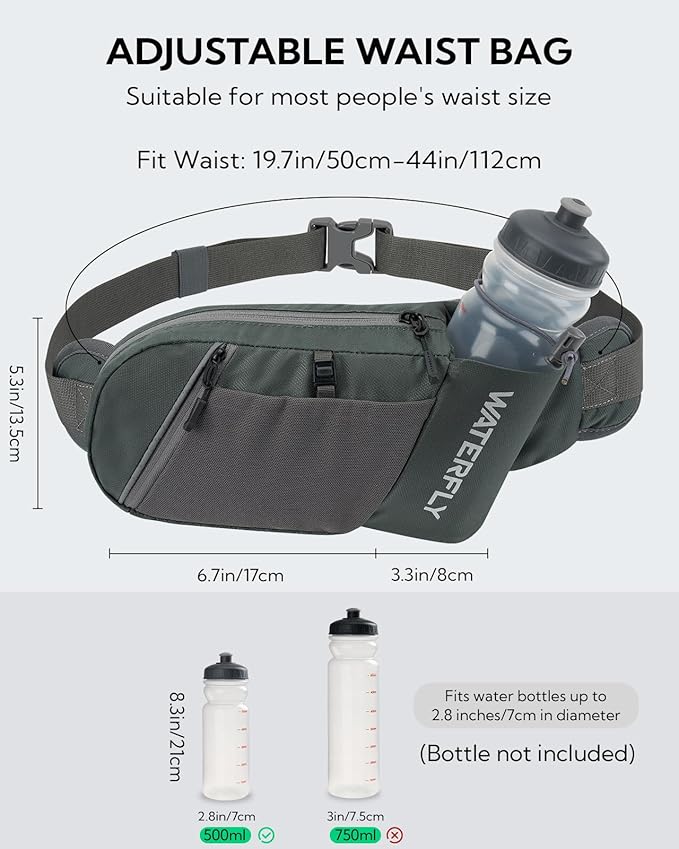 WATERFLY Fanny Pack Waist Bag: Hiking Water Bottle Holder with Strap Waist Pack for Women Men Hydration Hip Packs for Running Walking Traveling-Green