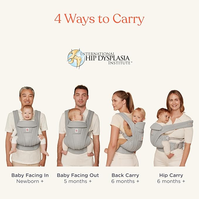 Ergobaby Omni Deluxe Baby Carrier Newborn to Toddler - Breathable Baby Carriers for Summer - All-Position Carrier with Enhanced Lumbar Support & Airflow (7-45 Pounds), Mesh, Graphite Grey