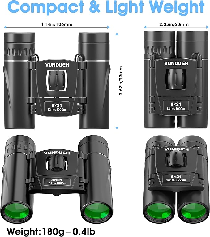 Compact HD Binoculars for Adults and Kids, Children Small High Powered Binoculars with Clear Low Light Night Vision, Mini Pocket Lightweight Waterproof for Hunting Bird Watching Travel Concert