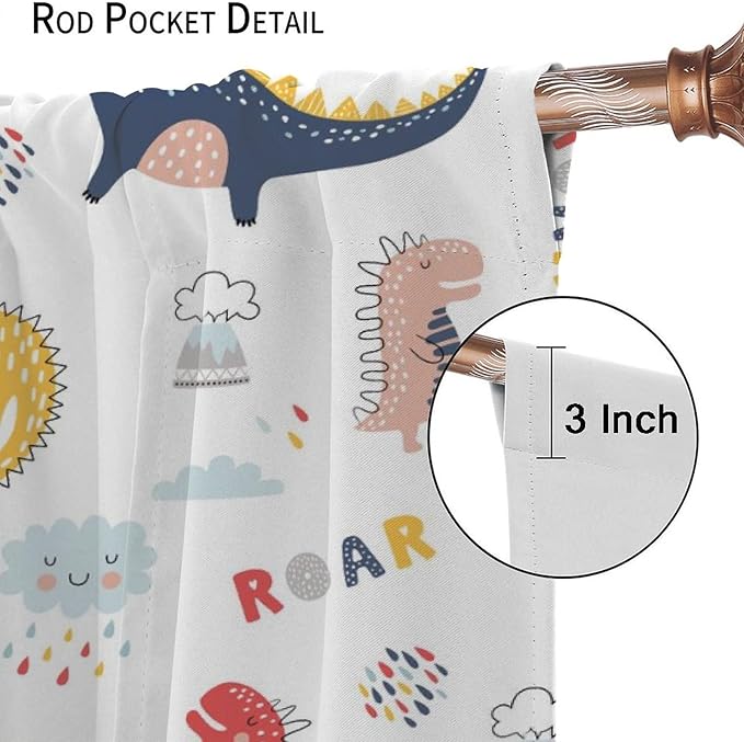 Cartoon Dinosaur Curtains for Kids Boys Girls Home Decor Colorful Cute Dino Animals Print Pattern Rod Pocket Blackout Window Drapes for Nursery Baby Bedroom Playroom W21xL45in 2 Panels