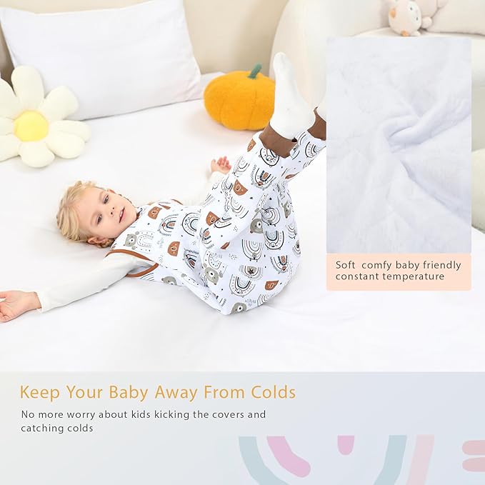 Baby Toddler Sleep Sack with Feet 2.5 TOG Winter, Wearable Blanket with Legs, Toddler Sleeping Sack Long Sleeve (Bear, 12-24 Month)