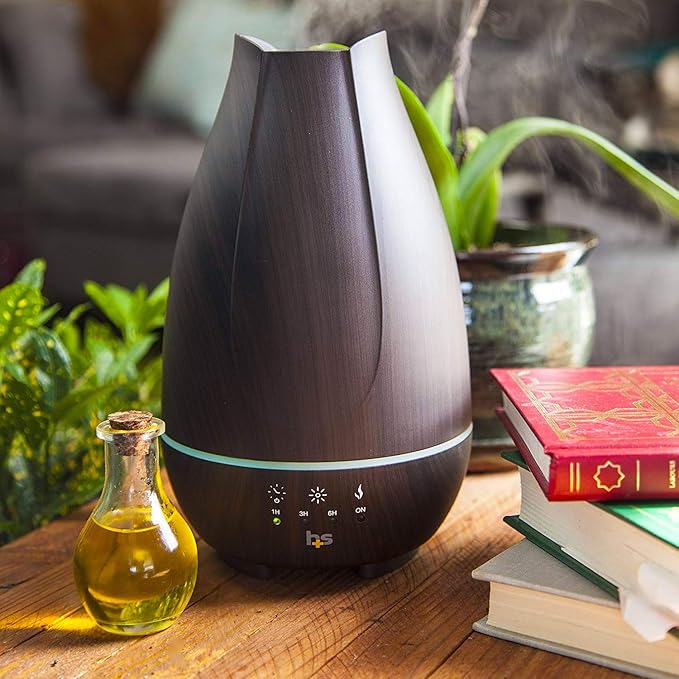 HealthSmart Essential Oil Diffuser, Cool Mist Humidifier and Aromatherapy Diffuser with 500ML Tank Ideal for Large Rooms, Adjustable Timer, Mist Mode and 7 LED Light Colors, Brown