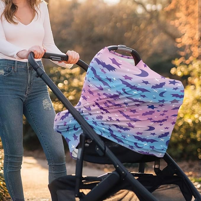 Binienty Halloween Bats Car Seat Cover Canopies for Baby Multi Use Cover Nusring Covers Stretchy Infants Stroller Cover/High Chair/Breastfeeding Cover