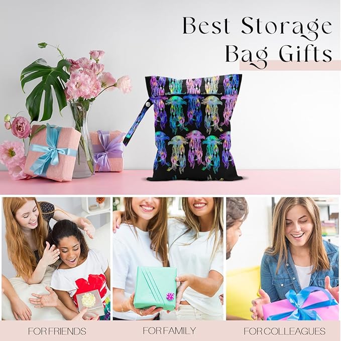 Waterproof Wet Bag for Swimsuit, Travel Beach Wet Dry Bag, Hidden Zipper Reusable Jellyfish Wet Bags, for Travel Beach Wet Swimsuits Toiletries Diapers Dirty Gym Clothes Laundry Bag