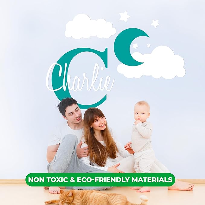 e-Graphic Design Inc Clouds Wall Decals Moon and Stars Custom Name Baby Room Decor Personalized Moon, Stars, Murals (22" x 17")
