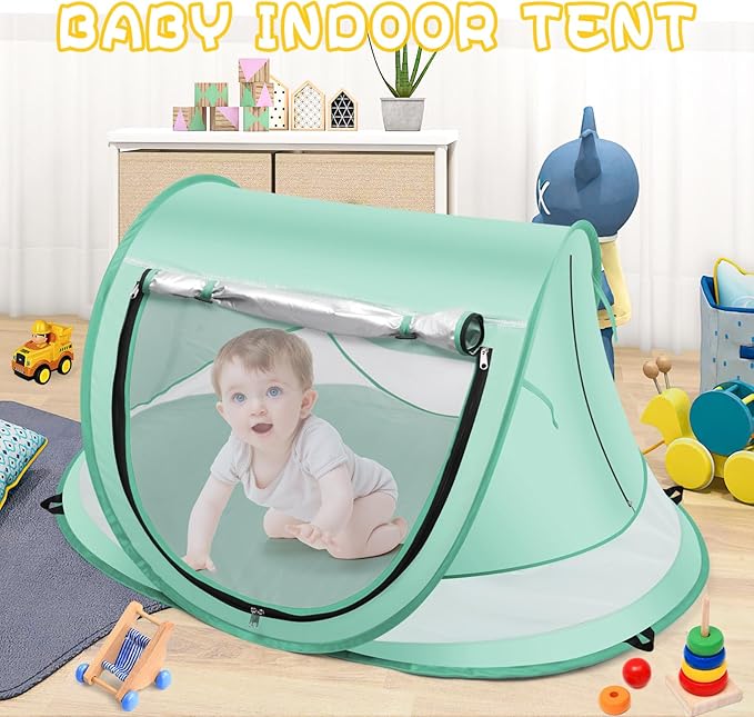 Baby Beach Tent,Large Pop Up Beach Tent Sun Shade for Beach,Portable Baby Travel Tent with Mosquito Net,Indoor Baby Play Tent,UPF 50+ UV Protection Sun Shelters for Infants