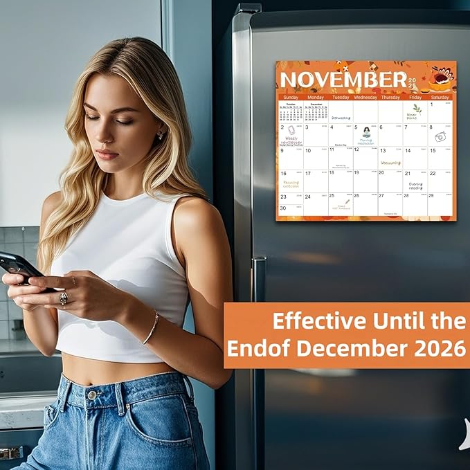 2025-2026 Magnetic Fridge Calendar 18 Monthly Magnetic Calendar for Refrigerator 2025-2026 Wall Calendar Planner Runs from July 2025 Until December 2026 Easy Organizing Markers Tearable (Festive)