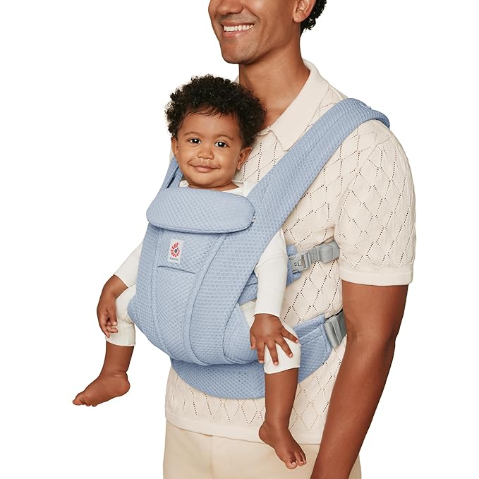 Ergobaby Omni Deluxe Baby Carrier Newborn to Toddler - Breathable Baby Carriers for Summer - All-Position Carrier with Enhanced Lumbar Support & Airflow (7-45 Pounds), Mesh, Serene Blue