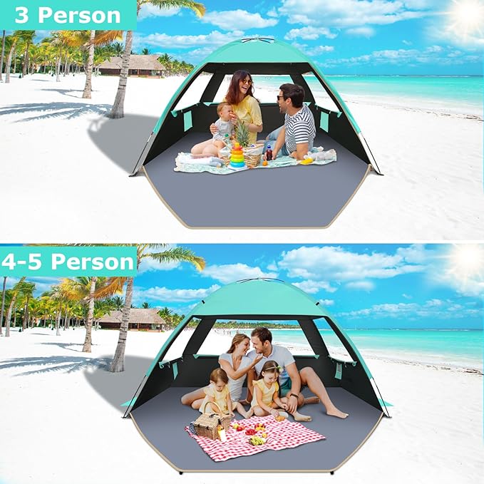 Gorich Beach Tent Sun Shelter for 3/4-5/6-7/8-10 Person with UPF 50＋ UV Protection, Lightweight & Easy Setup Beach Shade Canopy, Portable Beach Shade Tent Beach Cabana