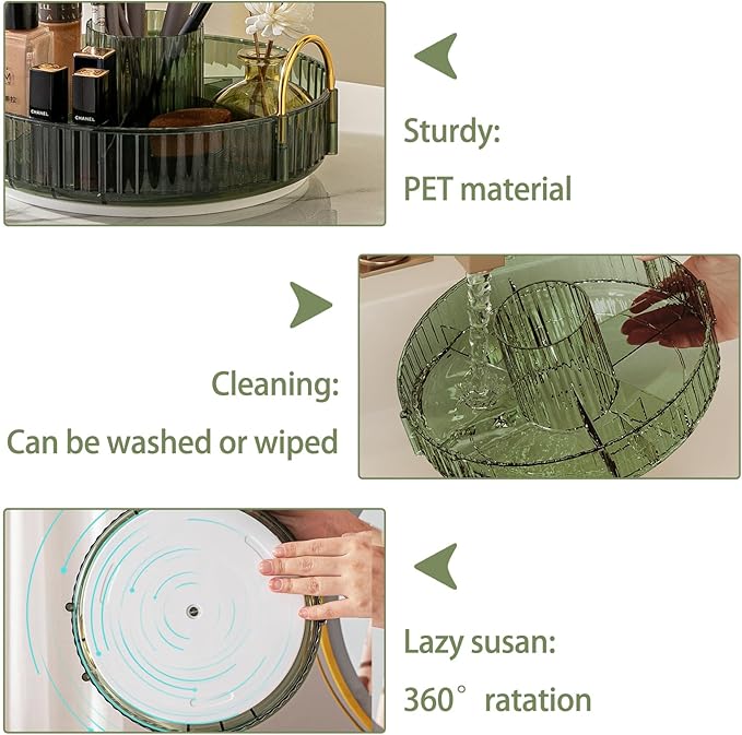 Rotating Makeup Organizer for Vanity, High-Capacity Skincare Clear Make Up Storage Perfume Organizers Cosmetic Dresser Organizer Countertop 360 Spinning (Green, New-3 Tier)