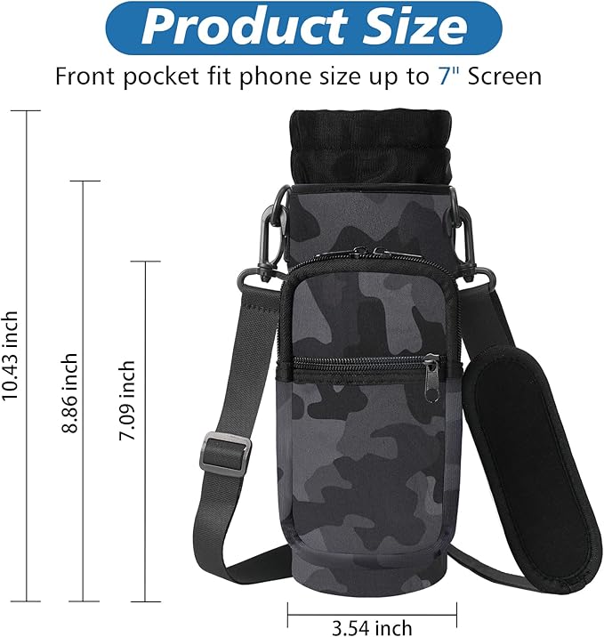32 40 oz Water Bottle Carrier with Strap, Neoprene Water Bottle Sleeve Bag with 2 Pockets Insulated Flask Sling Holder for Walking Hiking Gym