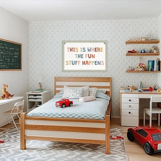 Playroom Decor, Playroom Sign Banner Wall Hanging, Playroom Wall Decor Banner Flag, Checkered Wall Flag Nursery Bedroom Toddler Boy Room Decor Classroom Decorations, Banner for Room