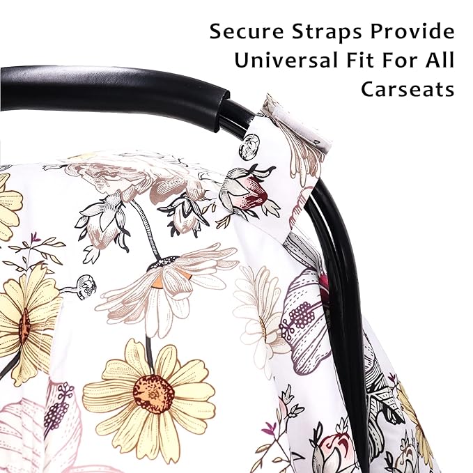 Floral Baby Car Seat Canopy Soft Plush Dotted Backing Baby Car Seat Cover Girls, Infant Carseat Canopy, Stretchy Multi- use Nursing Cover for Stroller/High Chair/Shopping Cart/Car Seat Canopies