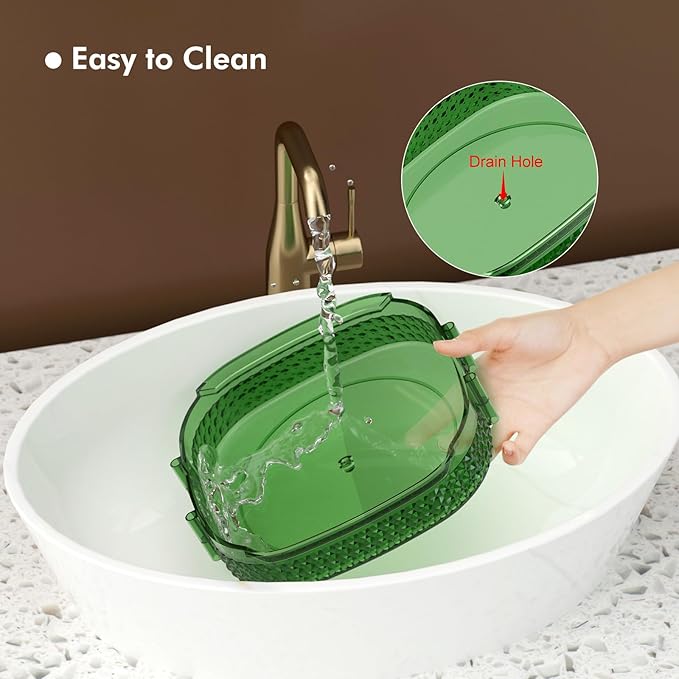 Awenia Rotating Makeup Organizer 360, Stackable Adjustable Large Capacity Cosmetic Storage Unit,Dresser Bathroom Kitchen Countertop Organizer with Metal Handle, Plus Size (Gem Green, 2 Tier)