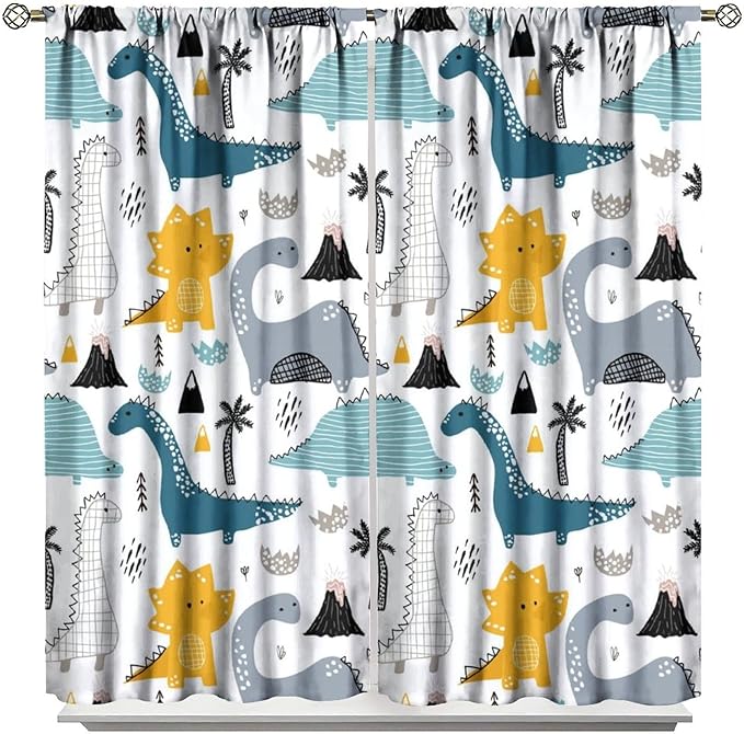Kids Dinosaur Curtains for Boys Girls Bedroom Decor Cartoon Dino Colorful Cute Funny Wildlife Animal Printed Blackout Rod Pocket Window Drapes for Baby Nursery Playroom Living Room W42xL84in 2 Panels