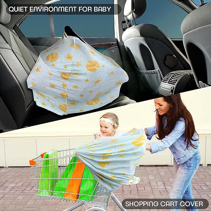 Stretchy Baby Car Seat Covers for Newborns, Infant Car Canopy Extra Soft and Stretchy Nursing Covers for Moms (Shinning Night)