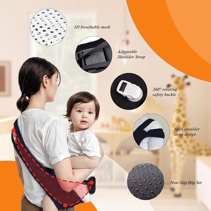 Baby Carrier Newborn to Toddler - Adjustable Sling Carrier for 25-60lbs, Comfortable Hands-Free Carrying (Black)