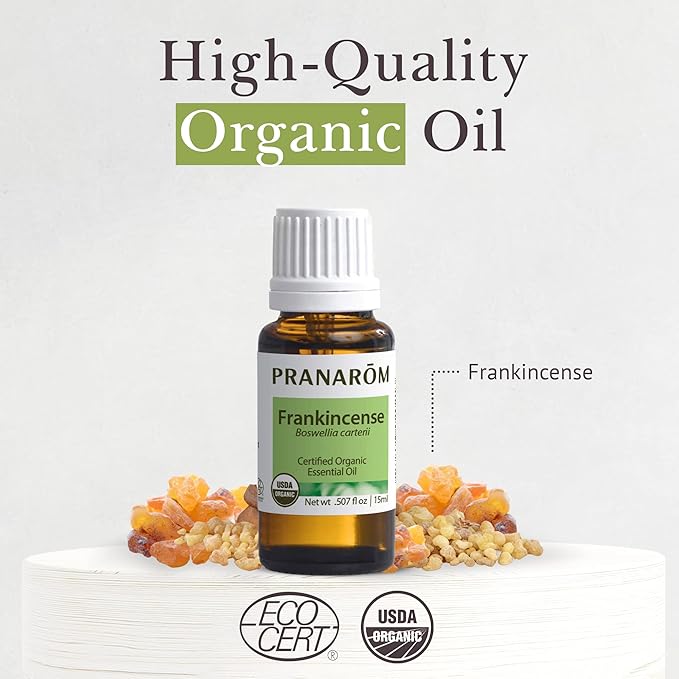 Pranarom USDA Certified Organic Frankincense Essential Oil (15ml), 100% Pure Undiluted Therapeutic Grade from Somalia for Aromatherapy, Diffuser, Skincare, Relaxation, Meditation