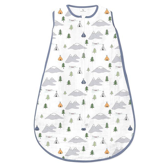 Amazing Baby Cotton Muslin Sleeping Sack, For Baby Boy or Girl, Wearable Blanket with 2-way Zipper, Outdoor Adventure, Denim, Medium (6-12 Month)