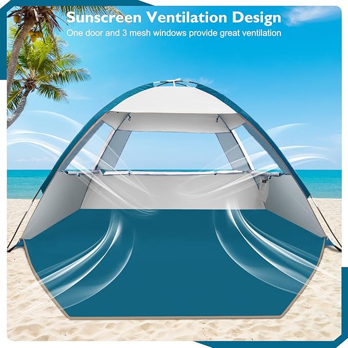 COMMOUDS Beach Tent Sun Shade for 3/4-5/6-7/8-10 Person, UPF 50+ Beach Sun Shelter Canopy Tent, Lightweight, Easy Set Up and Carry