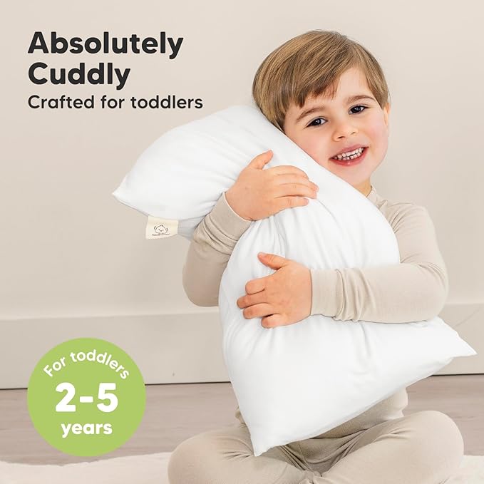 Toddler Pillow with Pillowcase - 13x18 My Little Cuddly Pillow, Viscose Derived From Bamboo Nursery Toddler Pillows for Sleeping,Kids Pillow,Small Travel Pillows,Mini Toddler Bed Pillow (Soft White)