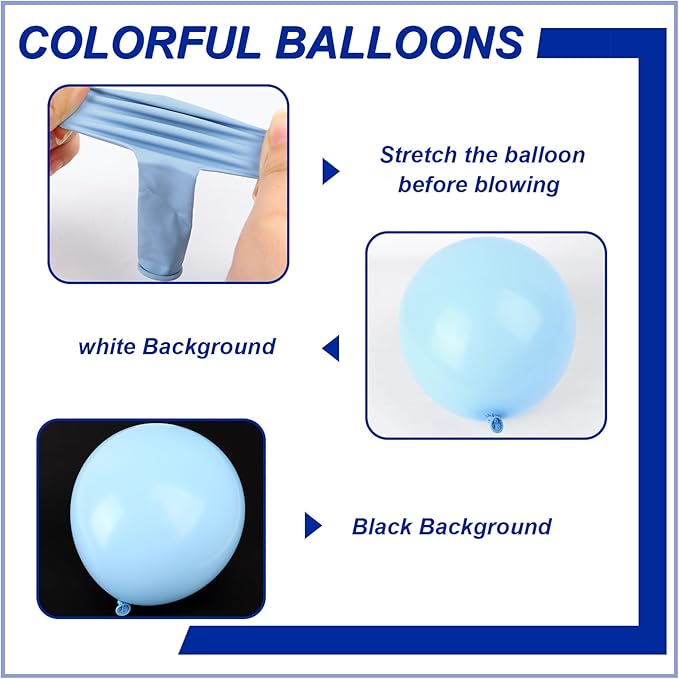 140pcs Makani Blue Round Balloons Different Sizes 18 12 10 5 Inch Latex Balloons for Arch Decoration Party Balloon Kit for Graduation Birthday Party Wedding Balloon Baby Shower Decoration