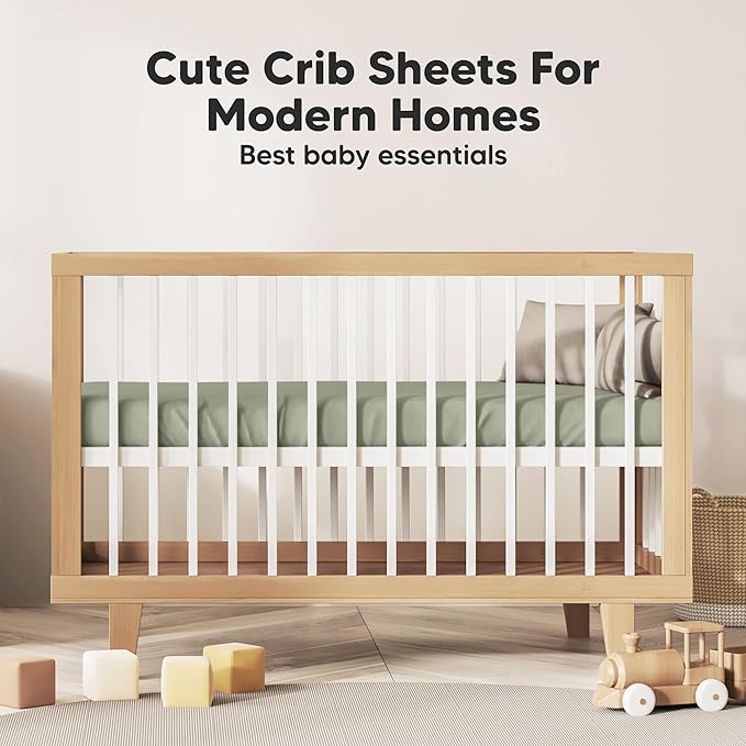 KeaBabies 2-Pack Organic Crib Sheets for Boys, Girls - 52x28 Fitted Crib Mattress Sheet Neutral, Breathable Jersey Cotton Cover for Baby Bed, Toddler Mattress, Soft & Cute Prints (Lichen)