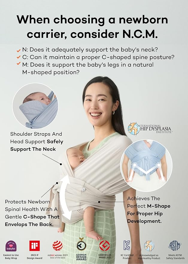 Konny Baby Carrier Flex SoftBreeze with Head Support - Adjustable, Easy to Wear Baby Wrap Sling, Perfect for Newborn Babies Essentials up to 44 lbs (XS-XL) - Beige