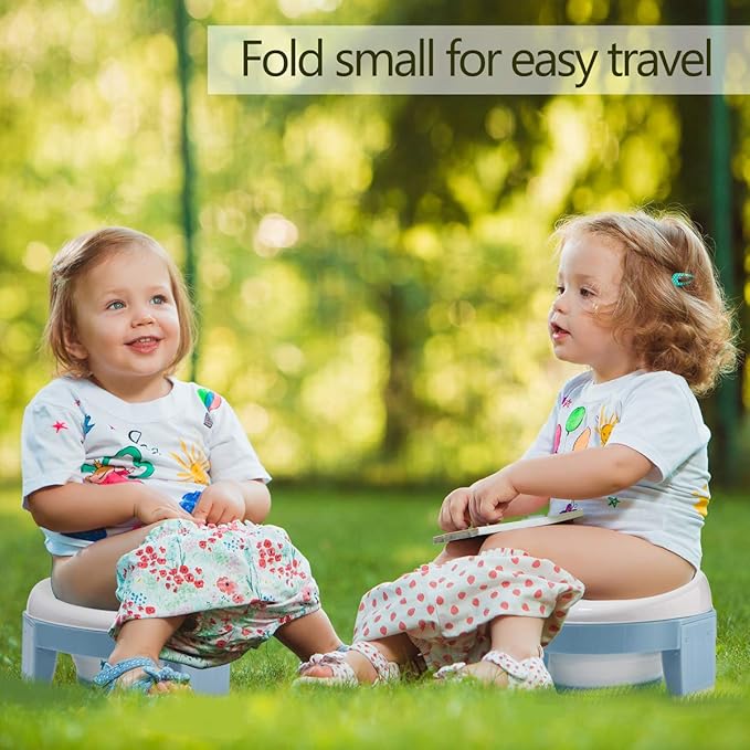MCGMITT Potty Training Toilet Seat for Toddlers Boys Girls, Portable Baby Toilet Folding Kids Potty Chair Cover with Splash Guard for Travel, Including 3 Non-Slip Feet and Storage Bag (Blue)