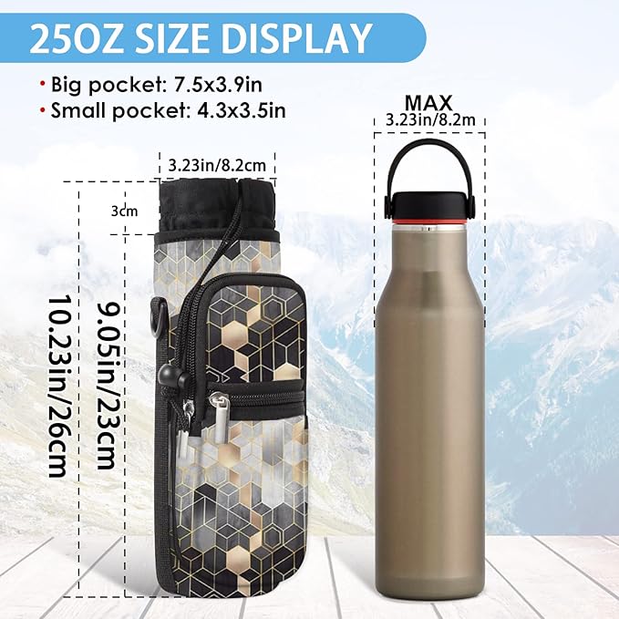 25/32/40/64oz Water Bottle Bag Holder Carrier-Insulated Crossbody Sling Case Sleeve with Strap & Pockets for Men Women Gym Cycling Travel Walking Hiking Camping
