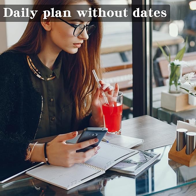 Undated Daily Planner Notebook With Hourly Schedule - Hardcover Appointment Day to do List Notebook for Women & Men - A5(5.7" x 8.3") Spiral Black