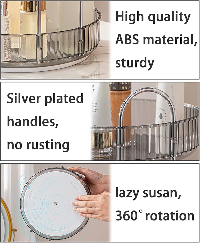 Rotating Makeup Organizer for Vanity, High-Capacity Skincare Clear Make Up Storage Perfume Organizers Cosmetic Dresser Organizer Countertop 360 Spinning (Gray, 1 Tier)