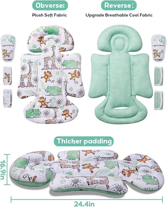 Infant Car Seat Insert, Enlarged Head Support for Baby Carseat, Reversible Newborn Insert with 3 Strap Covers, 2-in-1 Baby Car Seat Cushion for Stroller, Swing, Bouncer, Rocker - Blue Giraffe