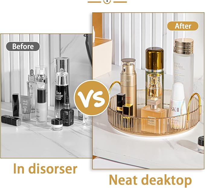 Rotating Makeup Organizer for Vanity, High-Capacity Skincare Clear Make Up Storage Perfume Organizers Cosmetic Dresser Organizer Countertop 360 Spinning (Gold, 1 Tier)