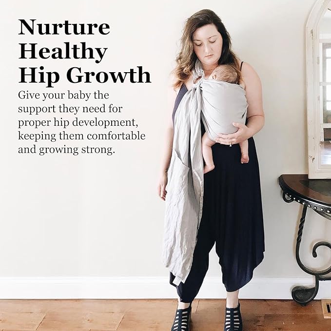 Ring Sling Baby Carrier, Soft Linen Cotton Baby Sling Carrier Newborn to Toddler, Baby Wrap Carrier for Plus Size Parents, Perfect Shower Gift, Grey