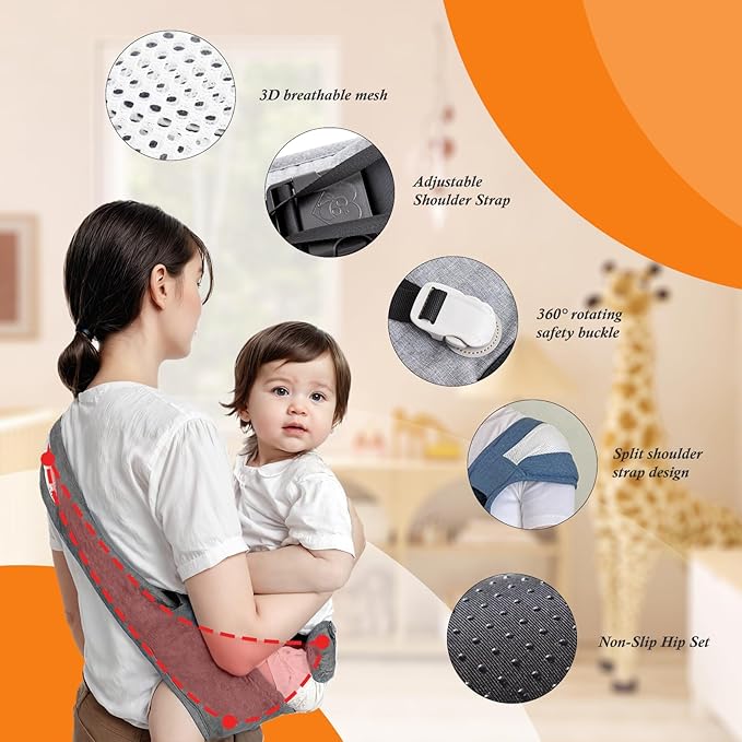 Baby Carrier Newborn to Toddler-Adjustable Baby Sling Carrier,Toddler Carrier for 25-60lbs,Comfortable to Baby Sling for Hands-Free Carrying (Gray)