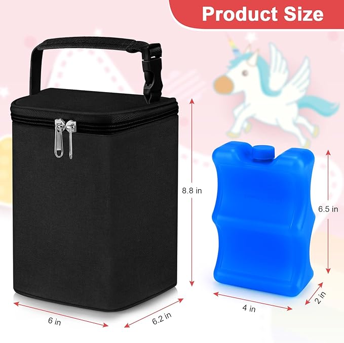 Accmor Breastmilk Cooler Bag with Ice Pack, Baby Bottle Cooler Bags, Insulated Bottle Cooler Tote Bags On The Go, Fits 4 Large 8oz Bottles, for Nursing Mom Daycare Travel, Black