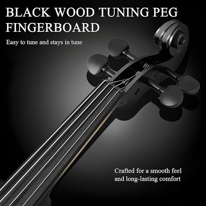 4/4 Beginner Violin Kit for Adults, Complete Full Size Violin Set with Portable Case, Bow, Rosin, Black