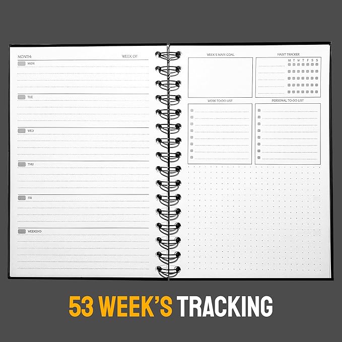 Undated Weekly Planner Notebook, A5 Hardcover Weekly to do List Notebook for Work with Goal & Habit Tracker - Spiral Green