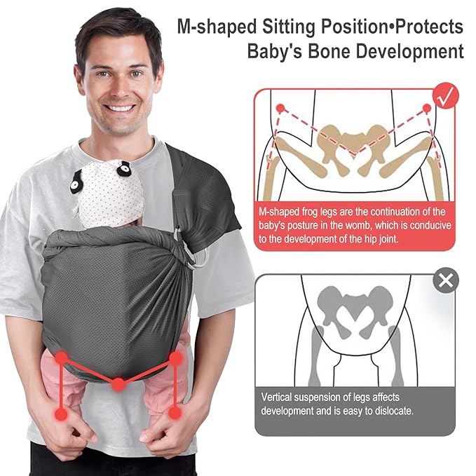 CUBY Water Baby Sling Carrier Lightweight Breathable Mesh Baby Wraps Carrier Adjustable Ring Sling Quick-Drying Baby Carriers Sling for Newborn Toddler Summer Swimming Pool Beach(Dark Gray)