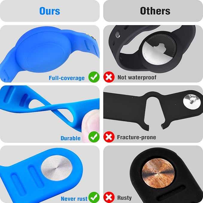 2 Pack AirTag Bracelet for Kids, Waterproof Cute Cartoon Air tag Holder for Kids with Watch Band Design, Full Coverage Silicone Airtag Hidden Accessories for Child, Healthy Material Blue + Yellow