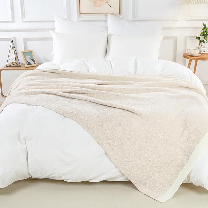 NNEXHOME PRO Soft Blanket for Women, Cozy Blanket Warm Reversible Knit Lightweight Throws for Sofa Bed, Picnic, Heather Ivory, Twin Size 60 x 80 inches