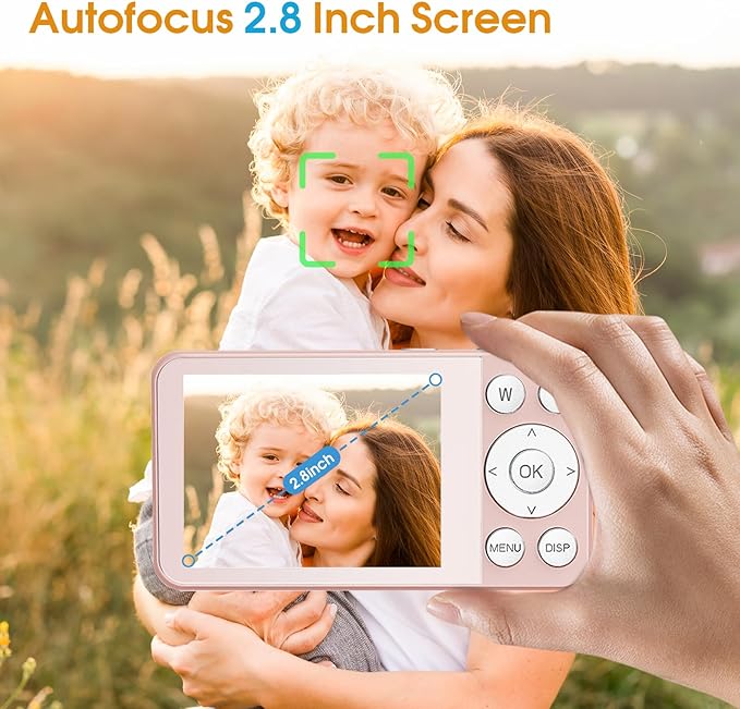 4K Digital Camera for Teens, FHD 64MP Digital Camera for Kids with 64GB SD Card, 18X Digital Zoom Cameras for Photography, Point and Shoot Video Camera for Kids, Pink