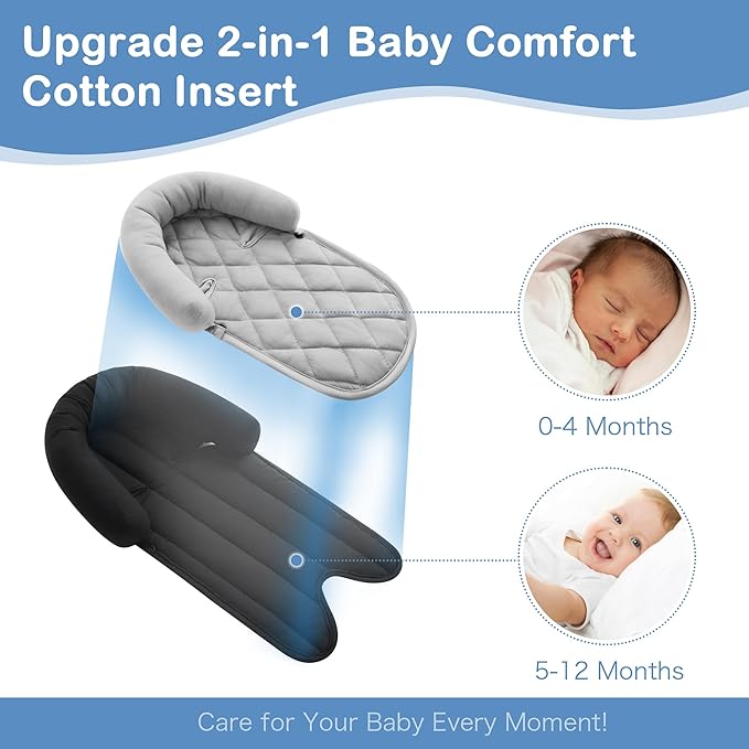 Pro Goleem Car Seat Head Support Infant, Soft Infant Car Seat Insert, 2 in 1 Carseat Head Support for Newborn, Perfect for Car Seat, Stroller, Swing, Bouncer, Gray and Black