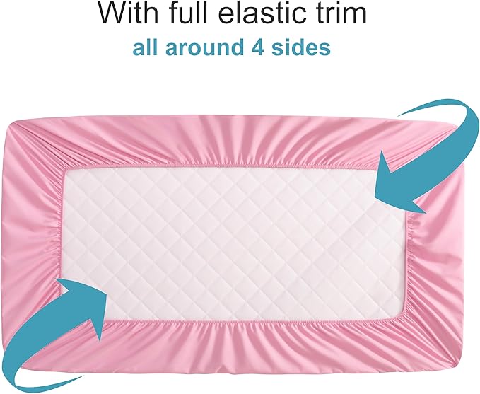 NTBAY 2 Pack Waterproof Mini Crib Mattress Protector, Quilted 24"x38" Fitted Mattress Cover - Machine Washable - Soft and Breathable Baby Mattress Pad Sheet for Mini Crib and Baby Playards, Pink