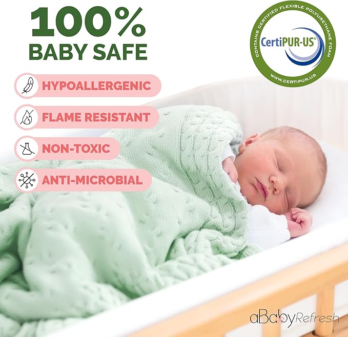 Custom Size Cradle Baby Mattress and Bassinet Mattress – Firm Foam Baby Bed with Waterproof Vinyl Cover – Non-Toxic Hypoallergenic Cushion Pad Replacement for Infant Bed