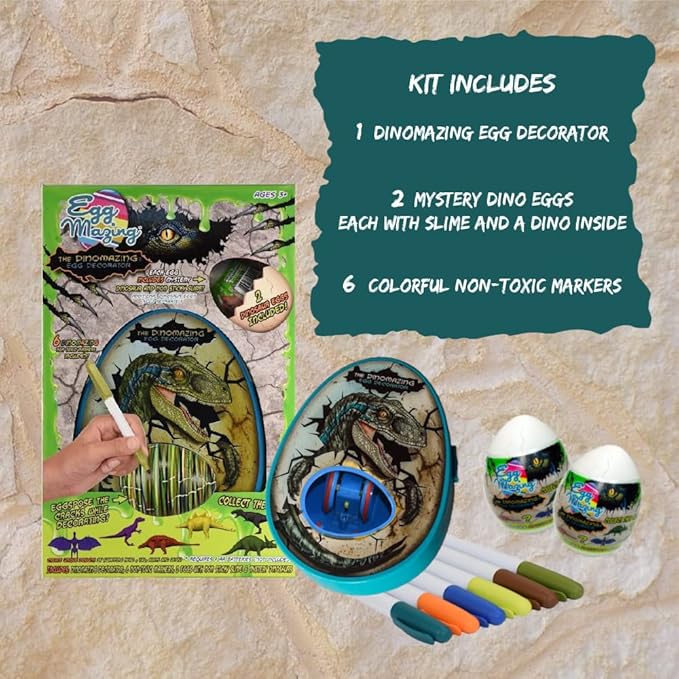 The Eggmazing Egg Decorator The DinoMazing Dinosaur Egg and Year-Round Egg Decorator Kit - Egg Decorating Spinner Arts and Crafts Activity - Includes Mystery Dino Eggs with Non-Toxic Slime and Markers