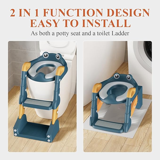 Potty Training Seat, Toddler Toilet Seat for Little Boys Girls, Potty Training Toilet with Urinals, Toddler Step Stool Ladder and Splash Guard (Blue)