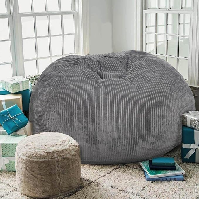 2 Pcs Classic Bean Bag Chair, with Faux Rabbit Fur Cover for Teens and Kids, Memory Foam Bean Bag Chairs, Ultra Soft Faux Fur Fabric, 2.5 feet Round Fluffy Bean Bag Sofa